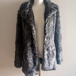Y2K Rampage Black Grey Faux Fur Grunge Coat